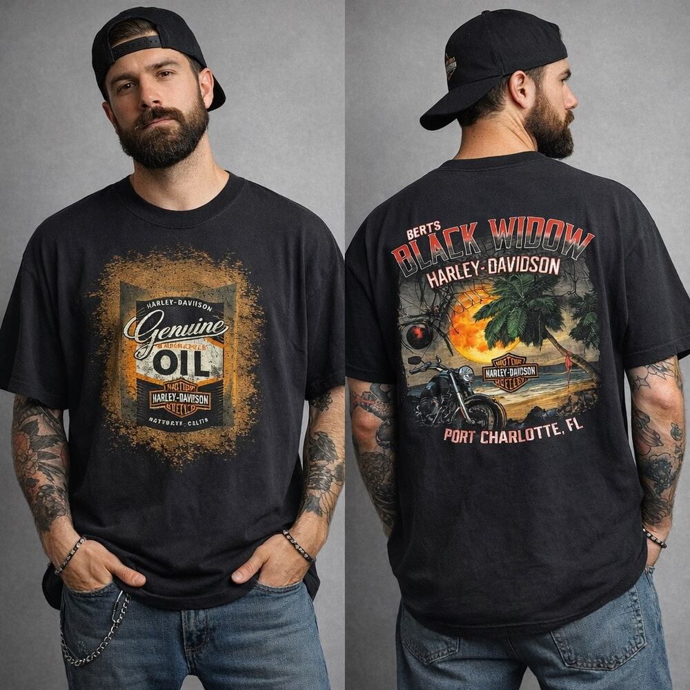 Harley Davidson Black Widow T Shirt 2XL USA Made Graphic Biker Tee Made In USA